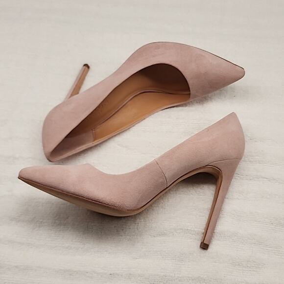 HALSTON HERITAGE CLAUDIA BIEGE/PINK LEATHER UPPER SUEDE STILLETO PUMPS 8.5 GUC - Picture 12 of 16